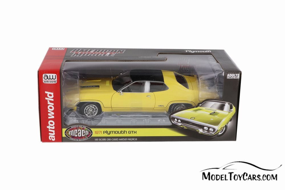 1971 Plymouth GTX Hardtop, Lemon Twist Yellow - Auto World AMM1186