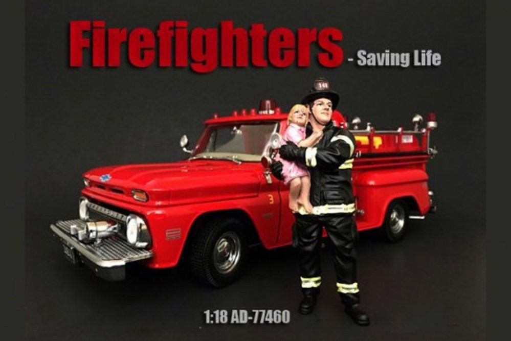 Firefighter Saving Life, American Diorama 77460 - 1/18 Scale Accessory for Diecast Cars