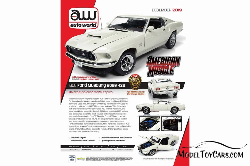 1969 Ford Mustang Fastback Boss 429 Hardtop, Winbledon White
