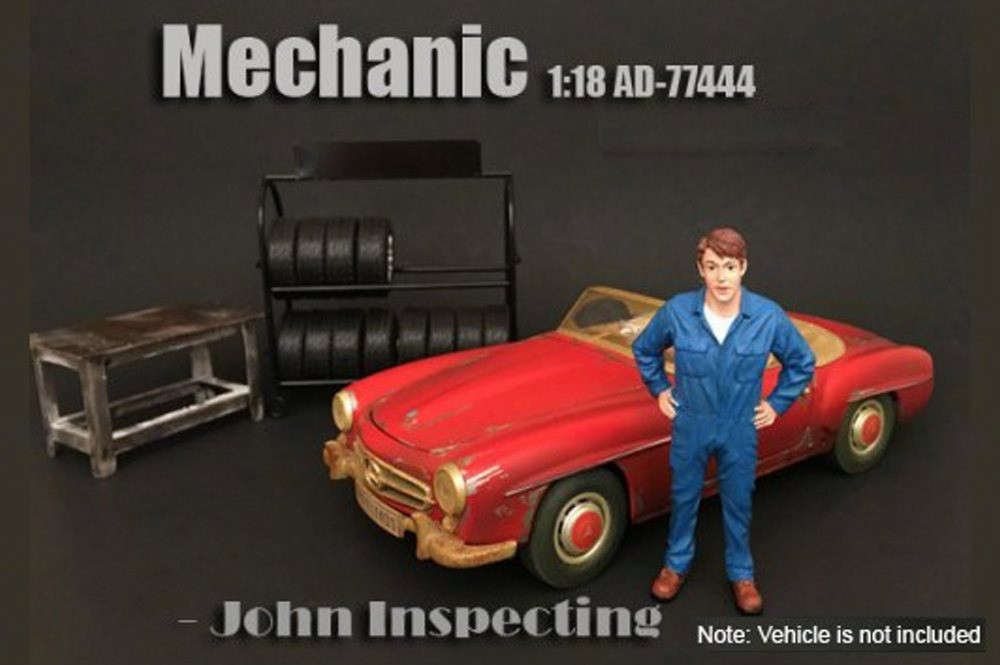 Mechanic John Inspecting, American Diorama 77444 - 1/18 Scale Accessory for Diecast Cars