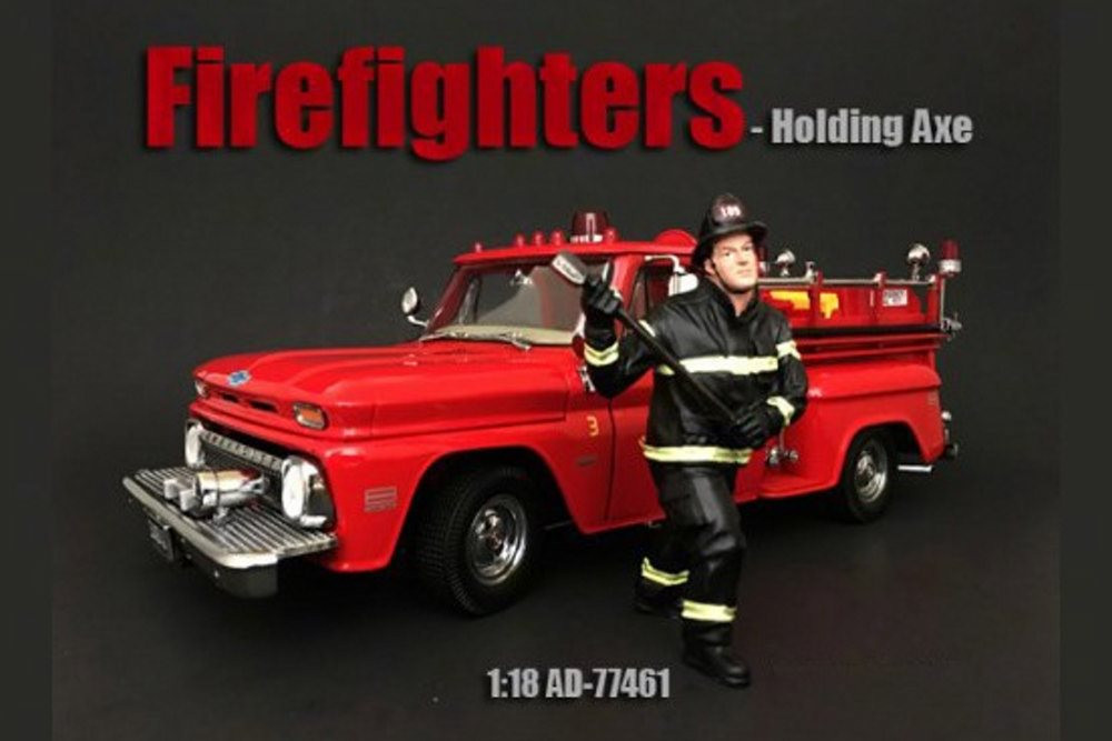 Firefighter Holding Axe, American Diorama 77461 - 1/18 Scale Accessory for Diecast Cars