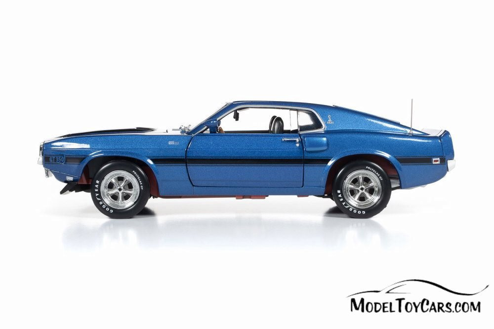 1969 Ford Mustang Shelby GT-350 Fastback Pilot Car Hardtop, Acapluco Blue with Black - Auto World AMM1188 - 1/18 Scale Diecast Model Toy Car