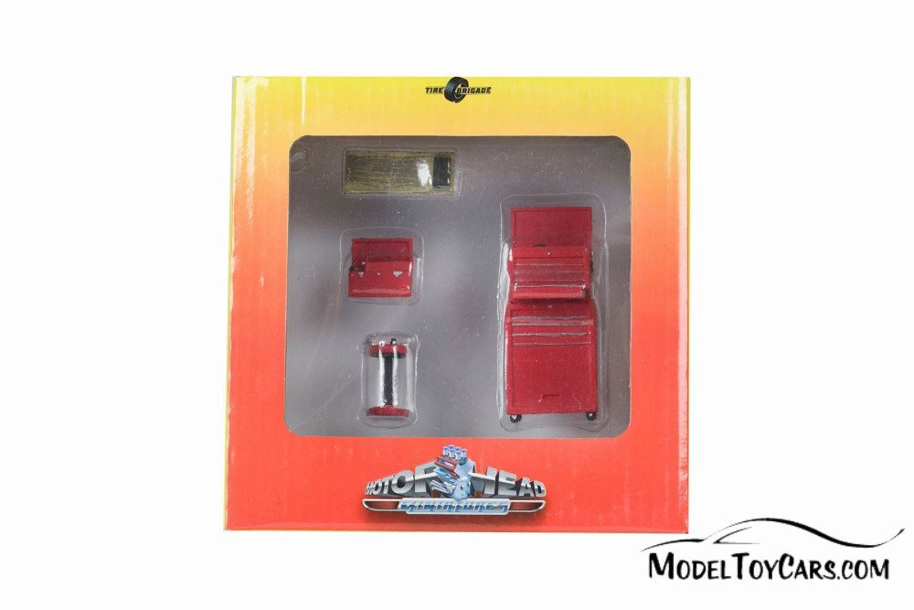 Tire Brigade 4 Piece Tool Set, Red - Motorhead Miniatures 191 - 1/24 Scale Diorama Accessory