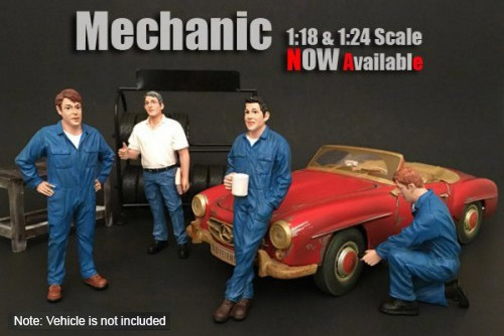 Mechanic Mechanic Tony Inflating Tire, American Diorama 77496 - 1/24 Accessory for Diecast Cars