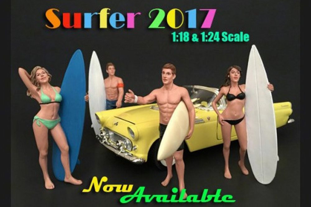 Surfer 2017 Jay Figure w/ Surfboard, American Diorama 77492 - 1/24 Scale Accessory for Diecast Cars