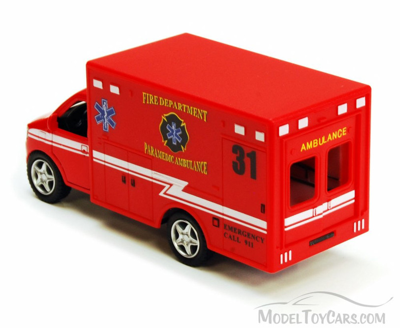 Rescue Team Fire Dept. Ambulance, Red - Kinsmart 5259D - 5&quot; Diecast Model Toy Car