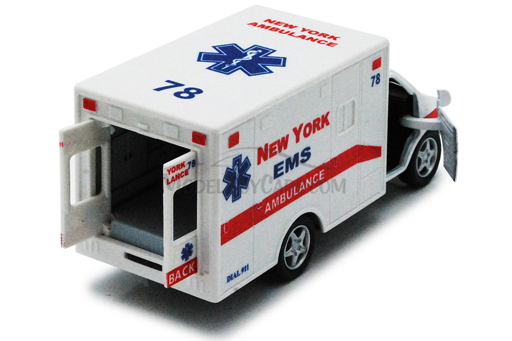 New York Rescue Team Ambulance, White - Kinsmart 5259DNY - 5" Diecast Model Toy Car