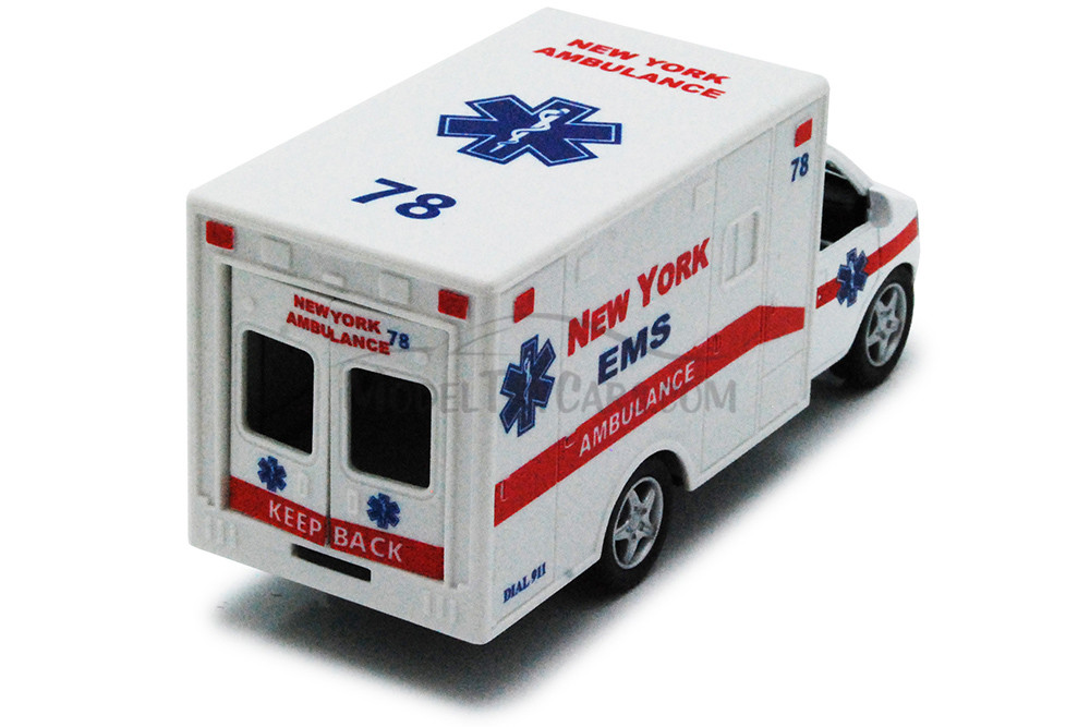 New York Rescue Team Ambulance, White - Kinsmart 5259DNY - 5" Diecast Model Toy Car