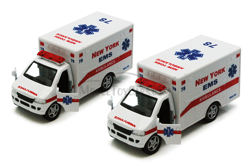 New York Rescue Team Ambulance, White - Kinsmart 5259DNY - 5" Diecast Model Toy Car