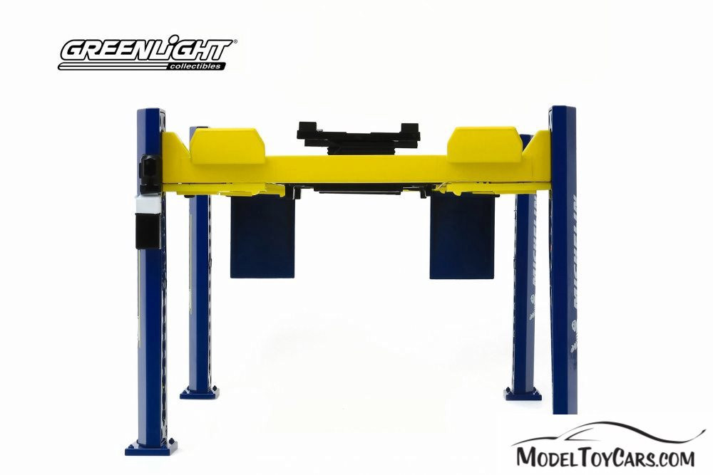 Adjustable Four-Post Lift - Michelin Tires, Blue and Yellow - Greenlight 13554 - 1/18 scale Diecast Accessory