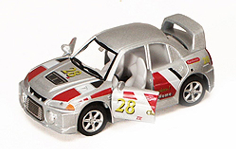 Turbo Racer with Decals #28, Silver - Kinsmart 5008/10DH - 5&quot; Diecast Model Toy Car (Brand New, but NOT IN BOX)