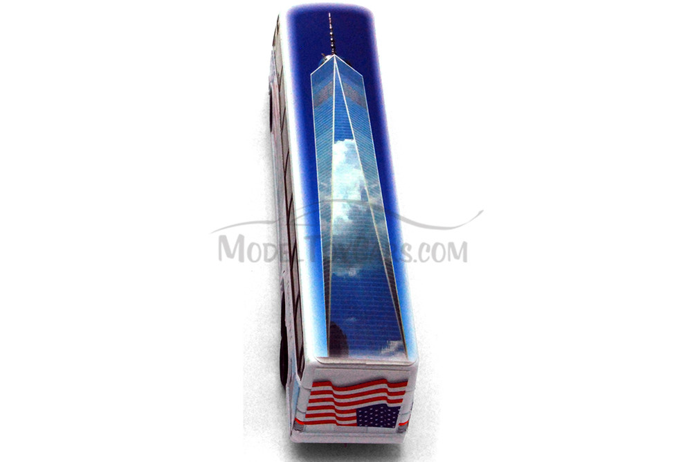 NYC Coach Bus w/ Freedom Tower, White - Showcasts 9803DNY - 6 Inch Scale Diecast Model Replica (1 car, no box)