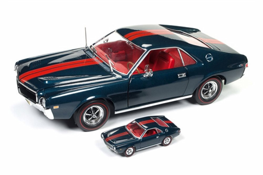 1968 AMC AMX with a 1/64 scale replica by Johnny Lightning, Blue