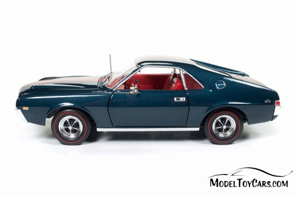 1968 AMC AMX with a 1/64 scale replica by Johnny Lightning, Blue - Auto World AMM1124 - 1/18 scale Diecast Model Toy Car