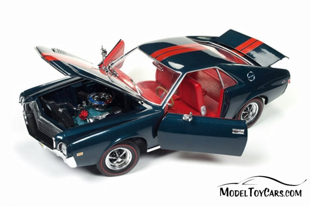 1968 AMC AMX with a 1/64 scale replica by Johnny Lightning, Blue - Auto World AMM1124 - 1/18 scale Diecast Model Toy Car