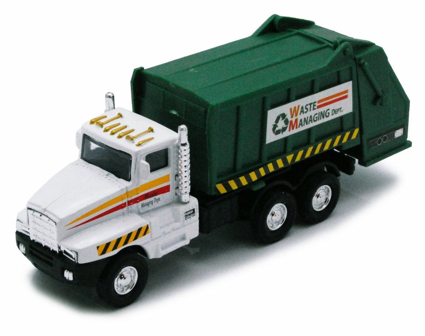 Garbage Truck - White w/Green Compactor - Showcasts 9911DG - 6 Inch Scale Diecast Model Replica