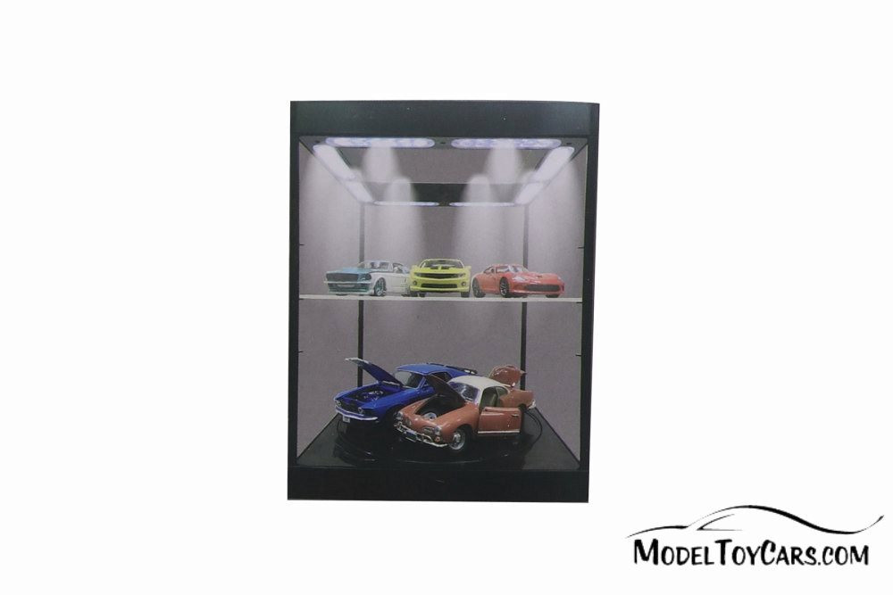 Large LED Light Display Case with Rotary Table and Adjustable Shelf, Black - ModelToyCars 9929MBK - Display Case for Diecast Cars