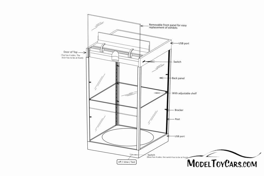 ModelToyCars Large LED Lighted Display Case 2 Adjustable Shelves, Black