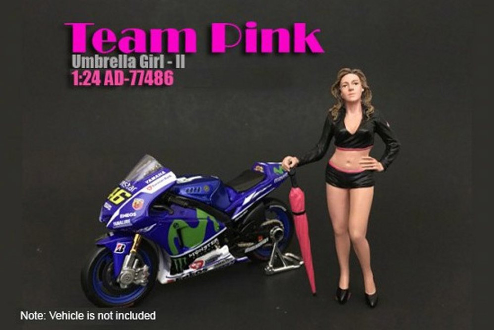 Team Pink Umbrella Girl II, American Diorama 77486 - 1/24 Scale Accessory for Diecast Cars