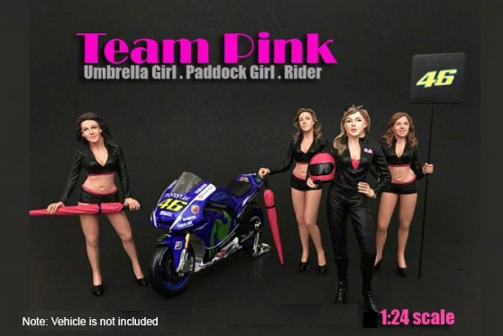 Team Pink Umbrella Girl II, American Diorama 77486 - 1/24 Scale Accessory for Diecast Cars