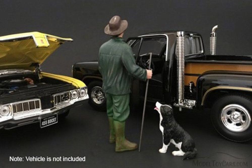 Mechanic Customer Patrick and Dog, American Diorama 77498 - 1/24 Scale Accessory for Diecast Cars