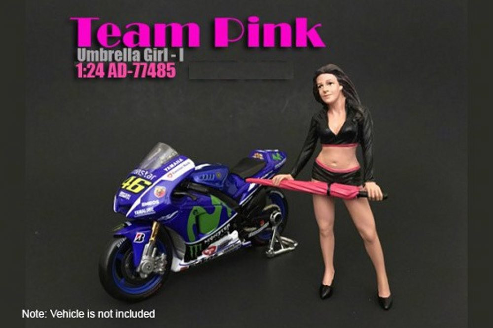 Team Pink Umbrella Girl I, American Diorama 77485 - 1/24 Scale Accessory for Diecast Cars