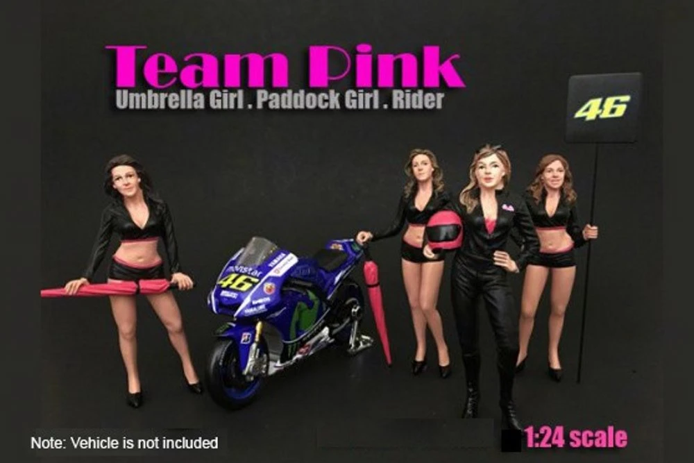 Team Pink Umbrella Girl I, American Diorama 77485 - 1/24 Scale Accessory for Diecast Cars