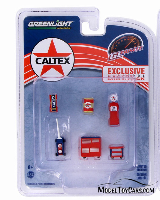 Muscle Shop Tools Caltex, Red with Blue - Greenlight 13159 - 1/64 scale Diecast Model Toy Car