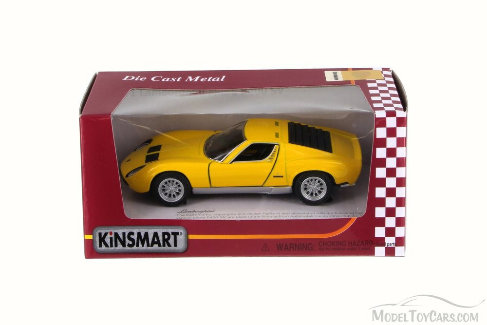 1971 Lamborghini Miura P400 SV, Yellow - Kinsmart 5390W - 1/34 Scale Diecast Model Toy Car