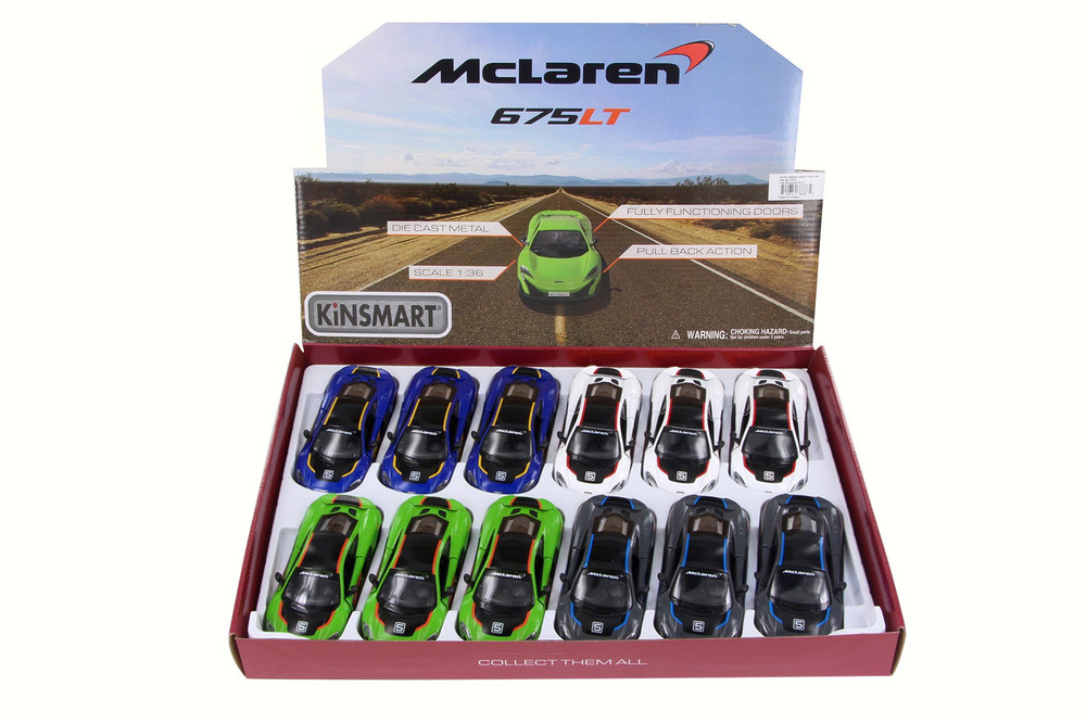 McLaren 675LT w/Prints Diecast Car Package - Box of 12 1/36