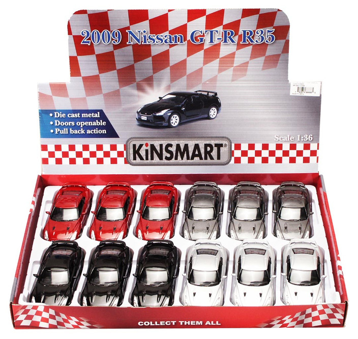 Nissan GT-R R35 Diecast Car Package - Box of 12 1/36 scale Diecast Model Cars, Assorted Colors
