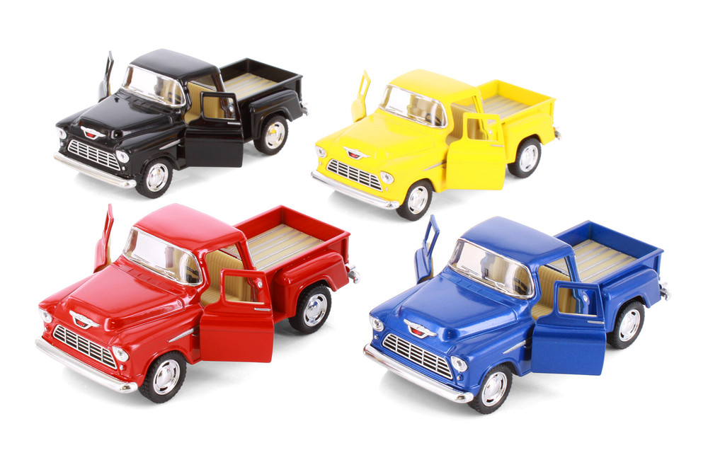 Box of 12 1955 Chevy Stepside Pickup, ASSTD - Kinsmart 5330/6D - 1/32 Scale Diecast Model Toy Cars