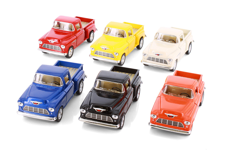 Box of 12 1955 Chevy Stepside Pickup, ASSTD - Kinsmart 5330/6D - 1/32 Scale Diecast Model Toy Cars