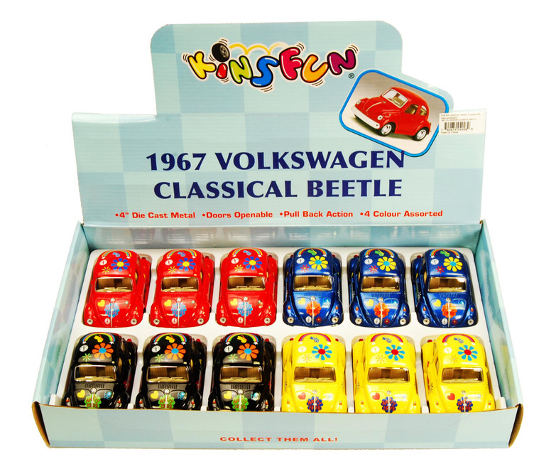 1967 Volkswagen Classic Beetle Package - Box of 12 3.75 inch scale Diecast Model Cars, Assd Colors