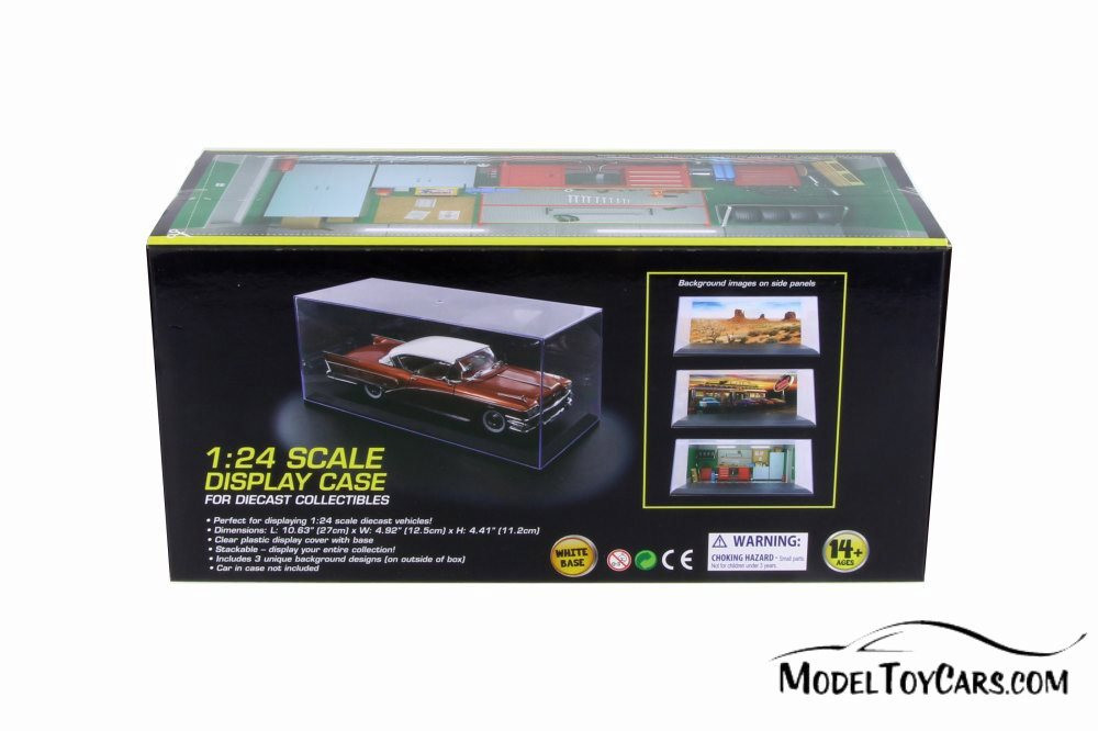 Acrylic Display Cases w/White Plastic Base - 1/24 Showcase for Diecast Vehicle - BOX OF 6 CASES