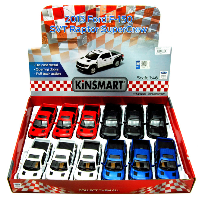 2013 Ford F-150 SVT Rptr SprCrw Pickup Package-Box of 12 1/46 scale Diecast Model Cars, Assd Colors