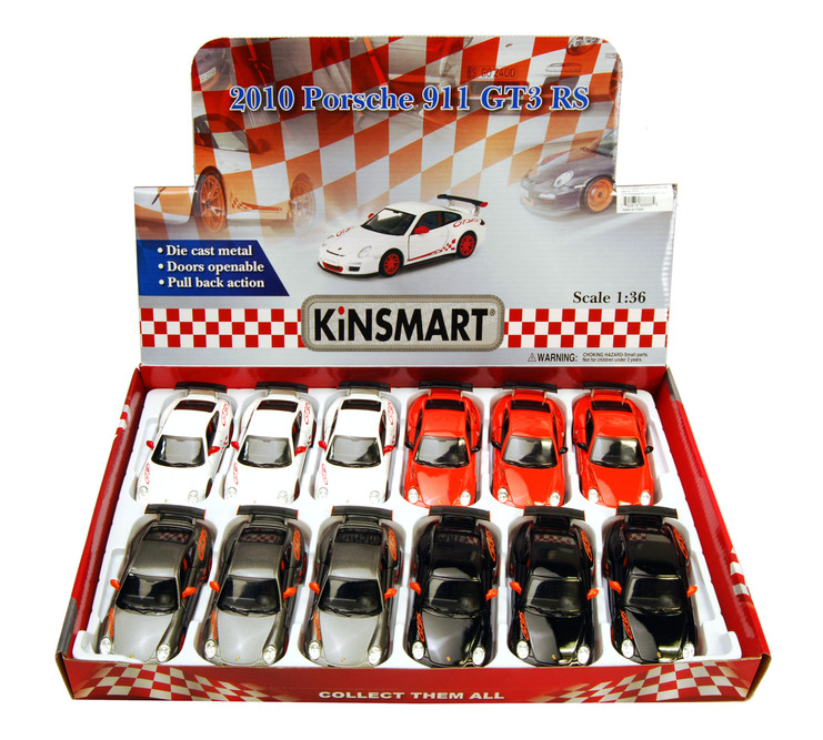 2010 Porsche 911 GT3 RS Diecast Car Package - Box of 12 1/36 scale Diecast Model Cars, Assd Colors