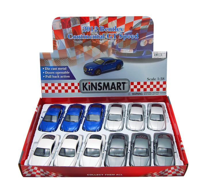 2012 Bentley Continental GT Speed Toy Car Package - Box of 12 1/38 Diecast Cars, Assorted Colors