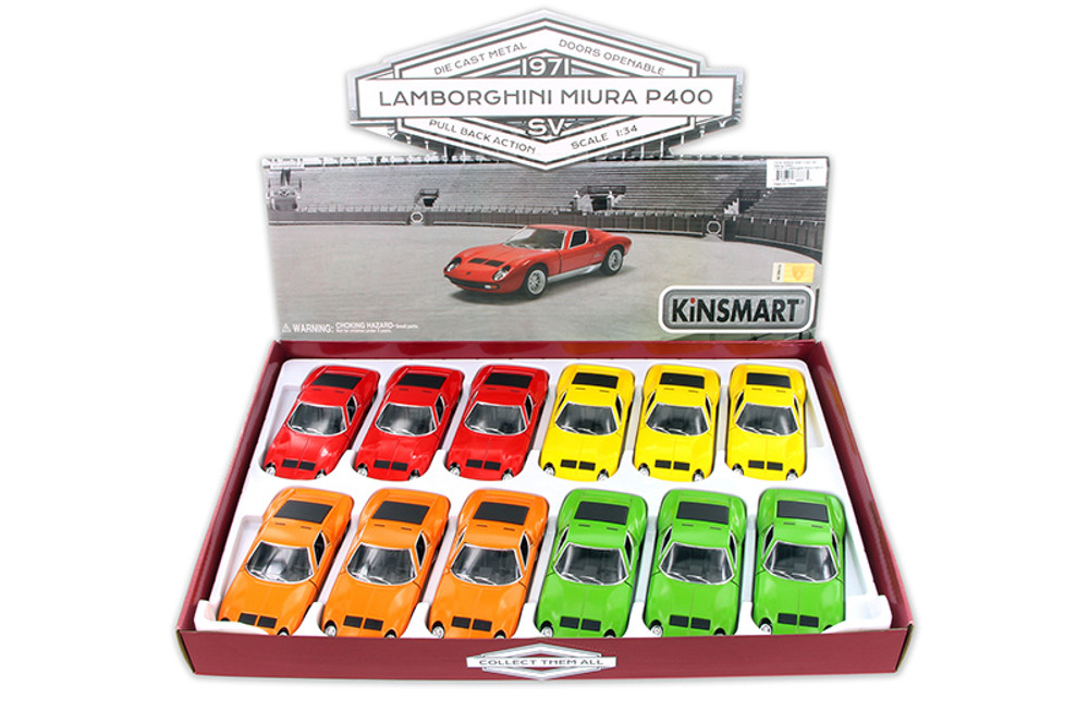 1971 Lamborghini Miura P400 SV Package - Box of 12 1/34 Scale Diecast Model Cars, Assd Colors