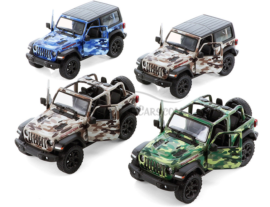 2018 Jeep Wrangler Rubicon Camo Assortment Set-Box of 12 1/34 Scale Diecast Model Cars, Assd Colors