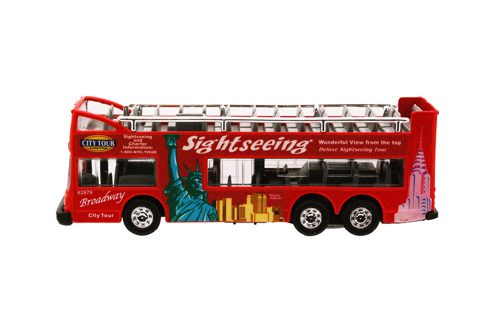 Box of 12 Diecast Model Cars - NYC Sightseeing Double Decker Bus Open Top, Blue, 6 Inch Scale