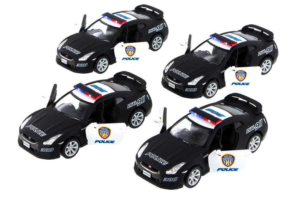 Box of 12 Diecast Model Toy Cars - 2009 Nissan GT-R Police Car, 1/36 Scale