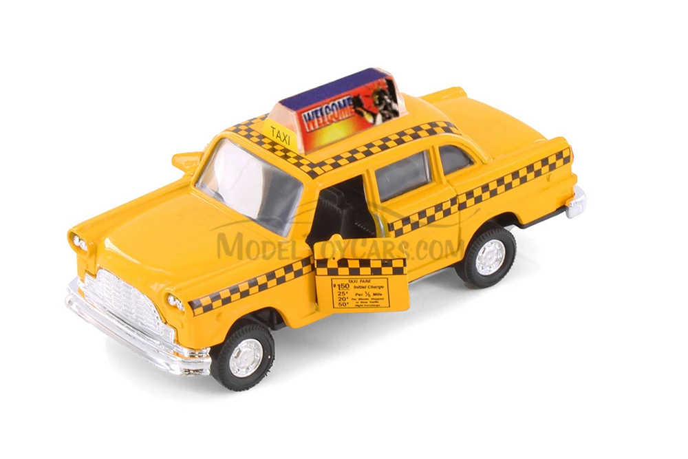 Box of 12 Diecast Model Cars - Yellow City Taxi Cab, Yellow, 4.5 Inch Scale