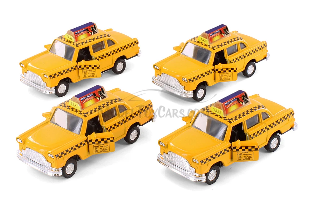 Box of 12 Diecast Model Cars - Yellow City Taxi Cab, Yellow, 4.5 Inch Scale
