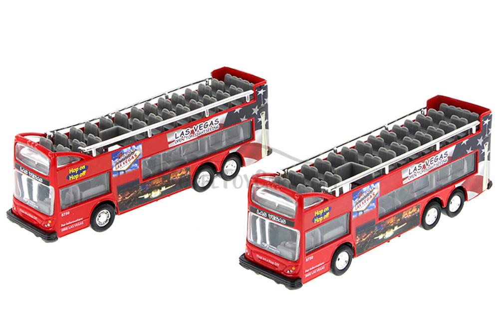 Box of 12 Diecast Model Cars - Las Vegas Double Decker Sightseeing Bus Open Top, Red, 6 in Scale