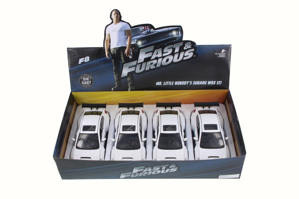 Box of 4 Diecast Model Cars - Mr. Little Nobody's Subaru WRX STI F8 Fate of Furious,  1/24 Scale