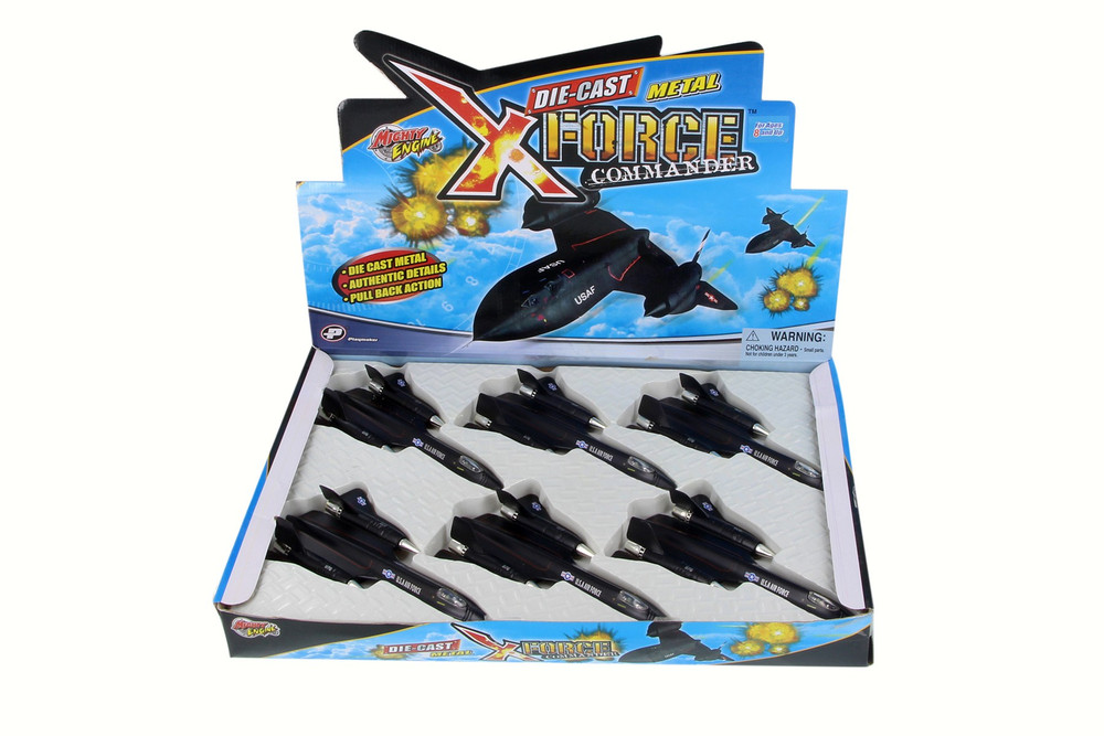 Box of 6 Diecast Model Airplanes - SR-71 Blackbird Pullback Plane, Black,