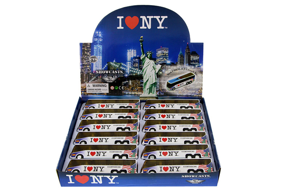 I Love New York Coach Bus Diecast Car Package - Box of 12 assorted 6 inch scaleDiecast Model Cars