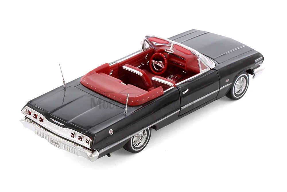 1963 Chevy Impala Convertible, Black - Welly 22434 - 1/24 scale Diecast Model Toy Car
