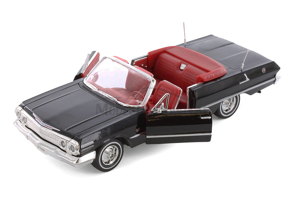 1963 Chevy Impala Convertible, Black - Welly 22434 - 1/24 scale